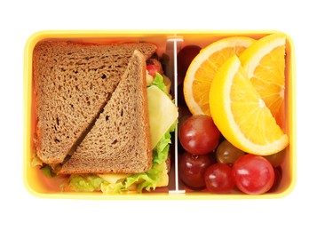 Photo of Lunch boxtasty healthy isolated on white, top view. School dinner