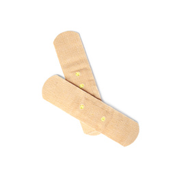 Photo of Medical sticking plasters isolated on white. First aid item