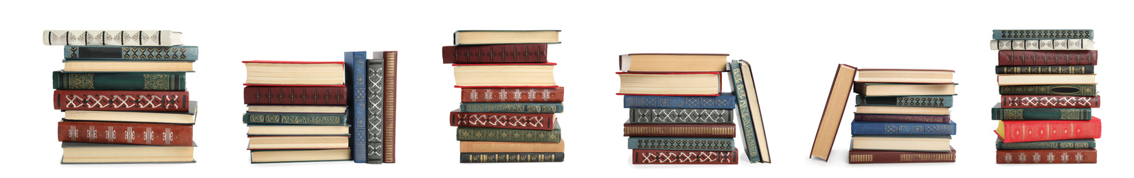 Image of Collection of different retro books on white background. Banner design 