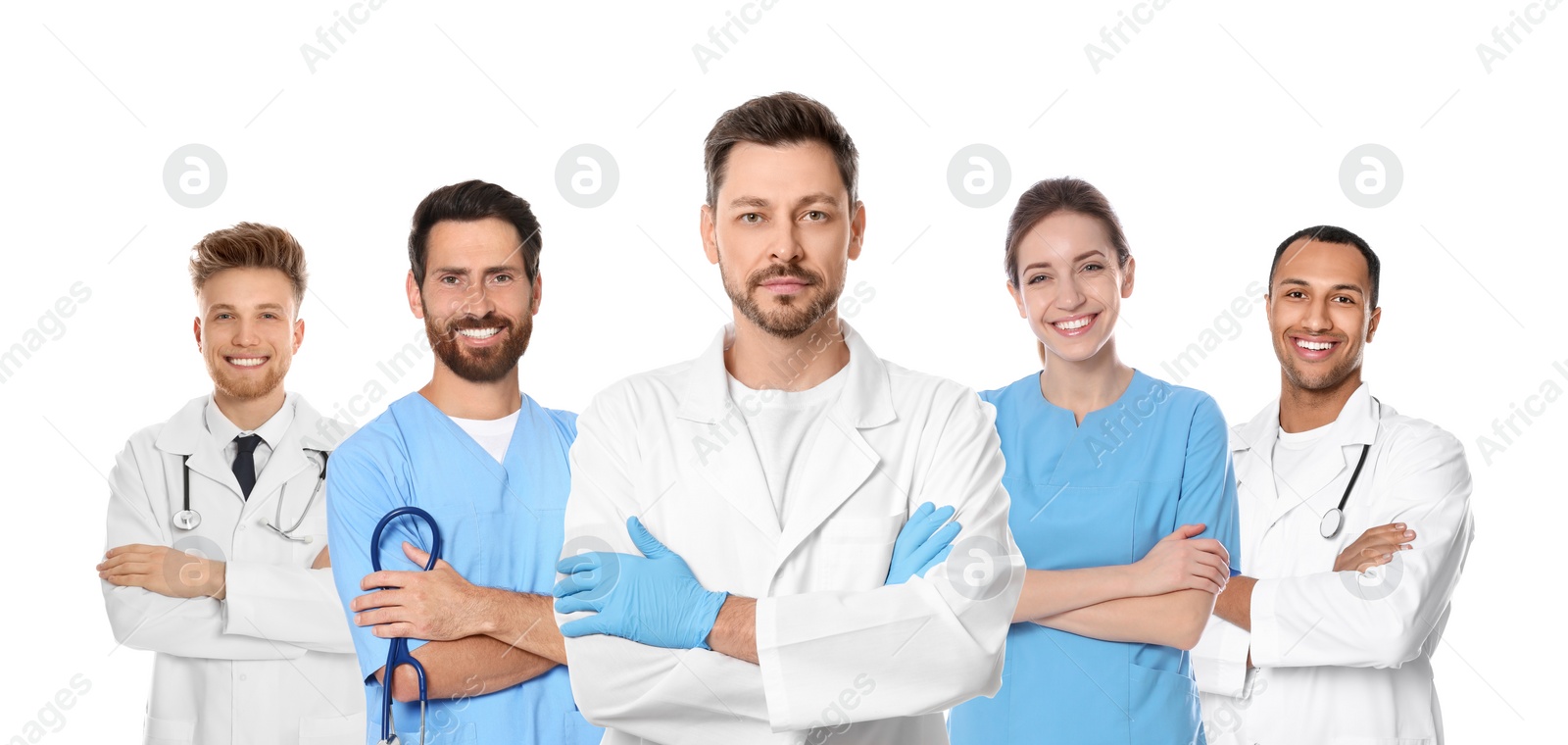 Image of Medical nurses on white background, set of photos