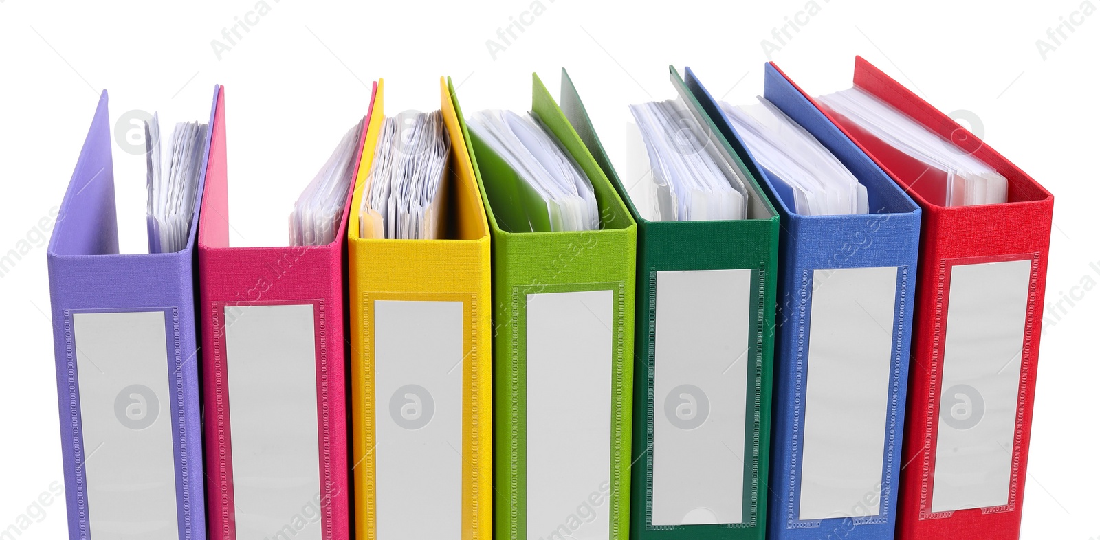 Photo of Bright binder office folders isolated on white