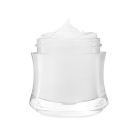 Photo of Cream in glass jar isolated on white