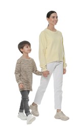 Little boy with his mother on white background