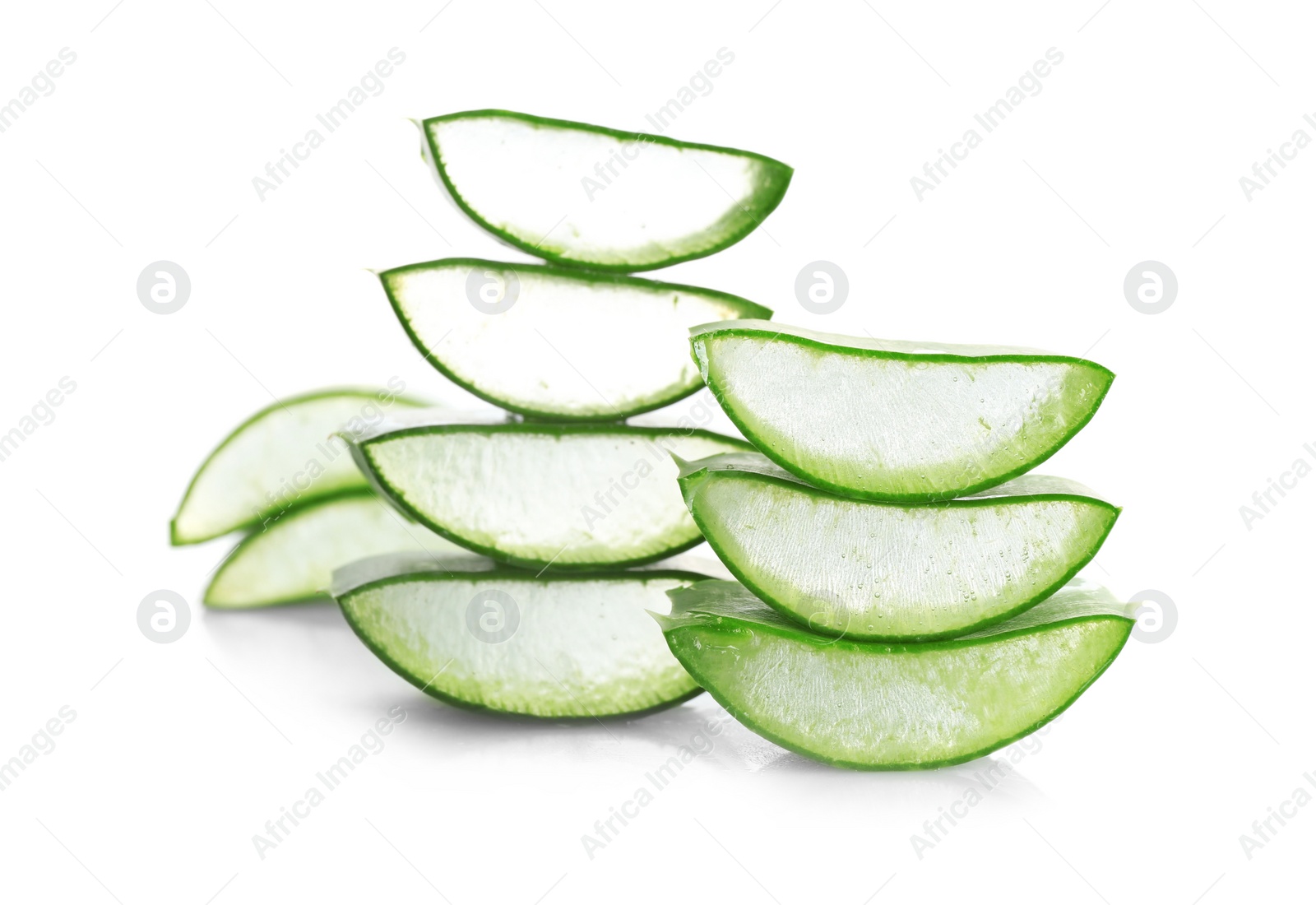 Photo of Slices of aloe vera on white background