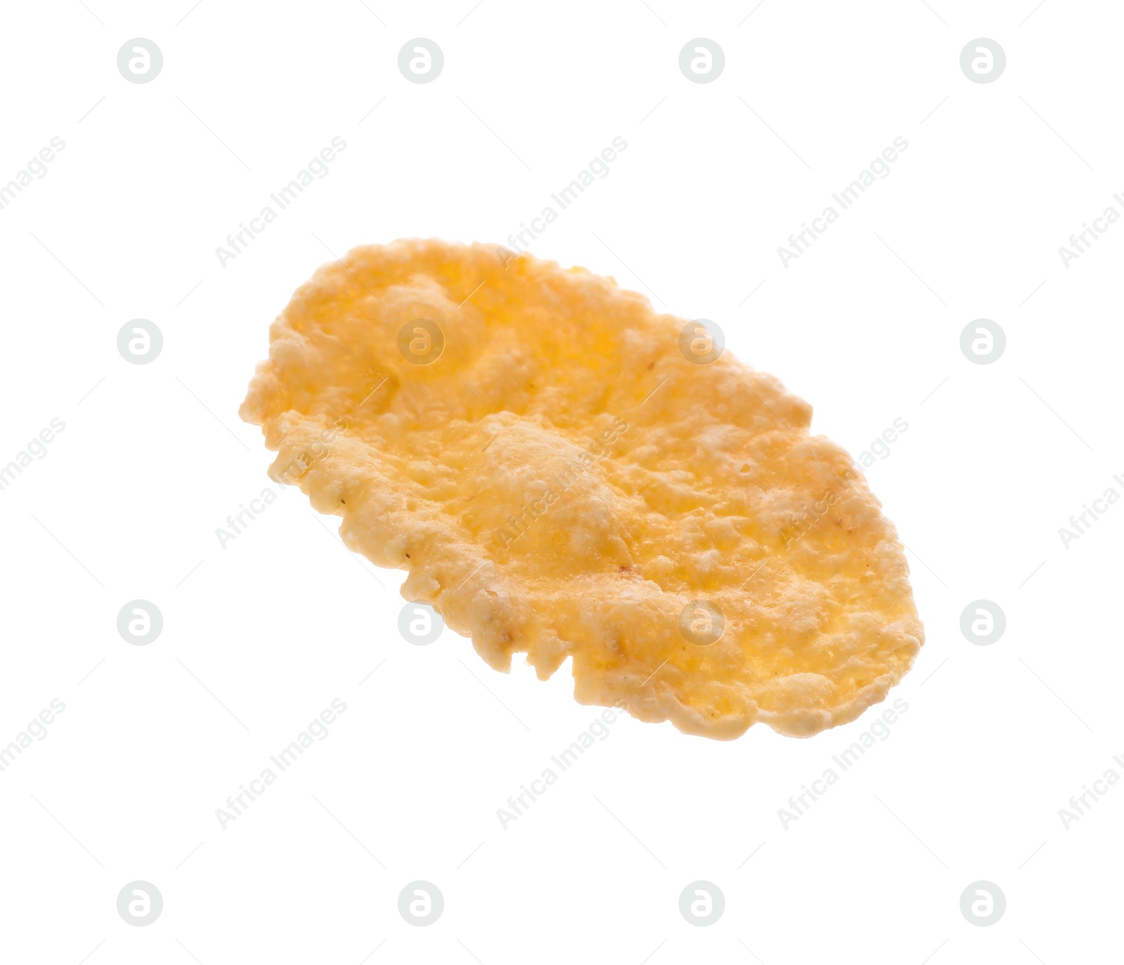 Photo of One tasty crispy corn flake isolated on white