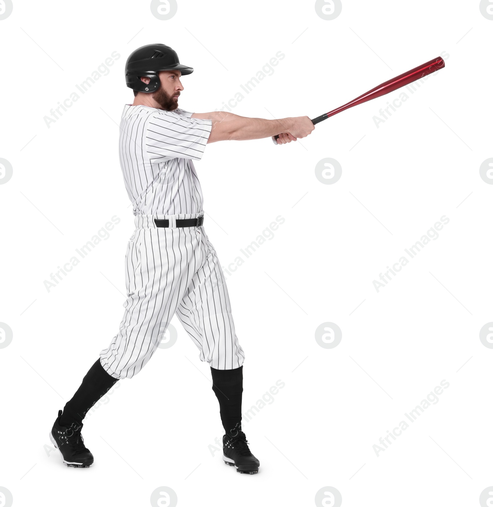 Photo of Baseball player with bat on white background