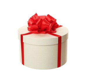 Gift box with red bow isolated on white