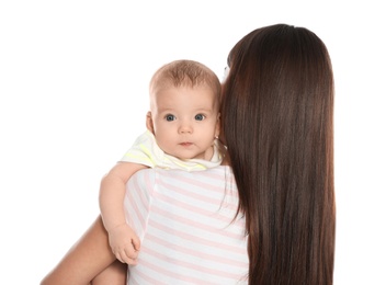 Mother with her cute baby isolated on white