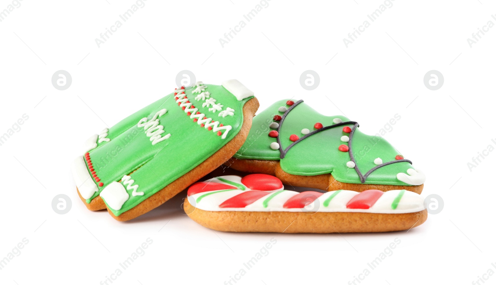 Photo of Pile of Christmas cookies on white background