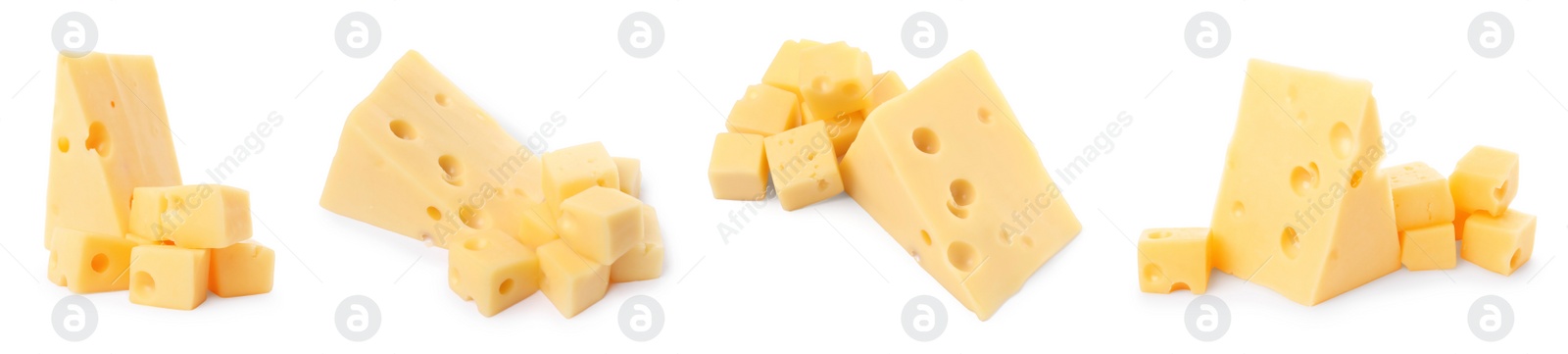 Image of Fresh cheese isolated on white, set of pieces