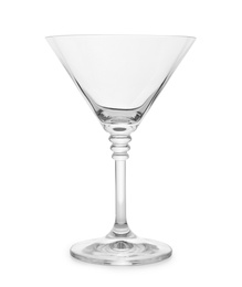 Empty crystal martini glass on white background