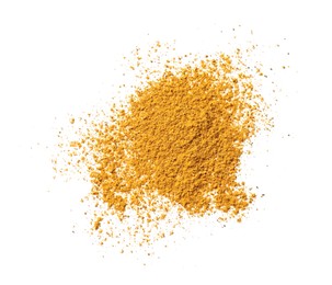 Photo of Dry curry powder isolated on white, top view