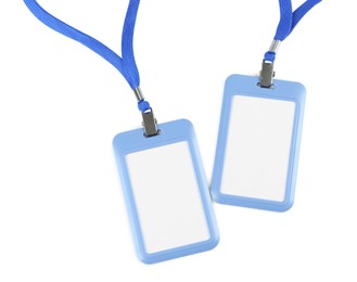 Photo of Blank badges on white background. Mockup for design