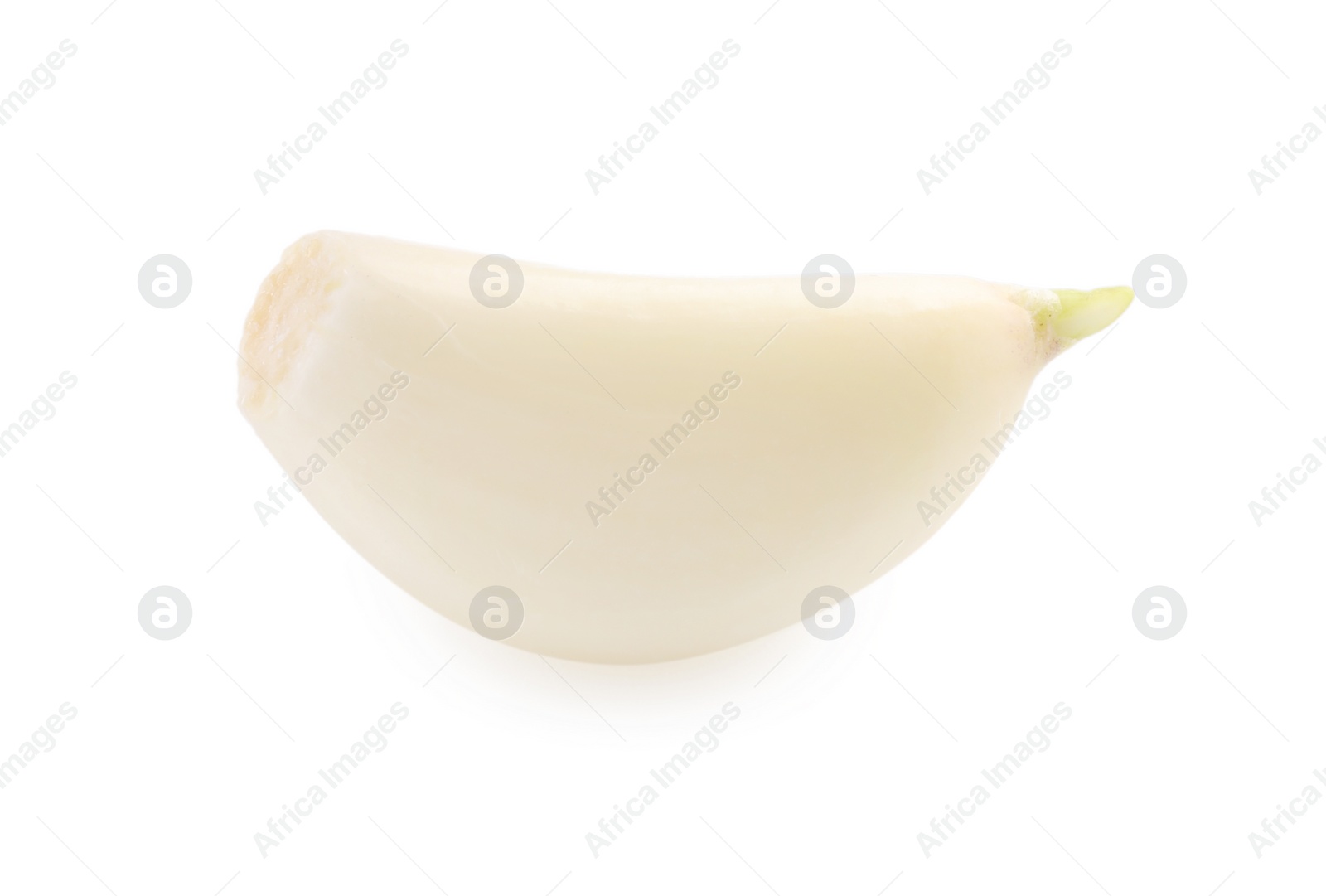 Photo of One peeled clove of garlic isolated on white