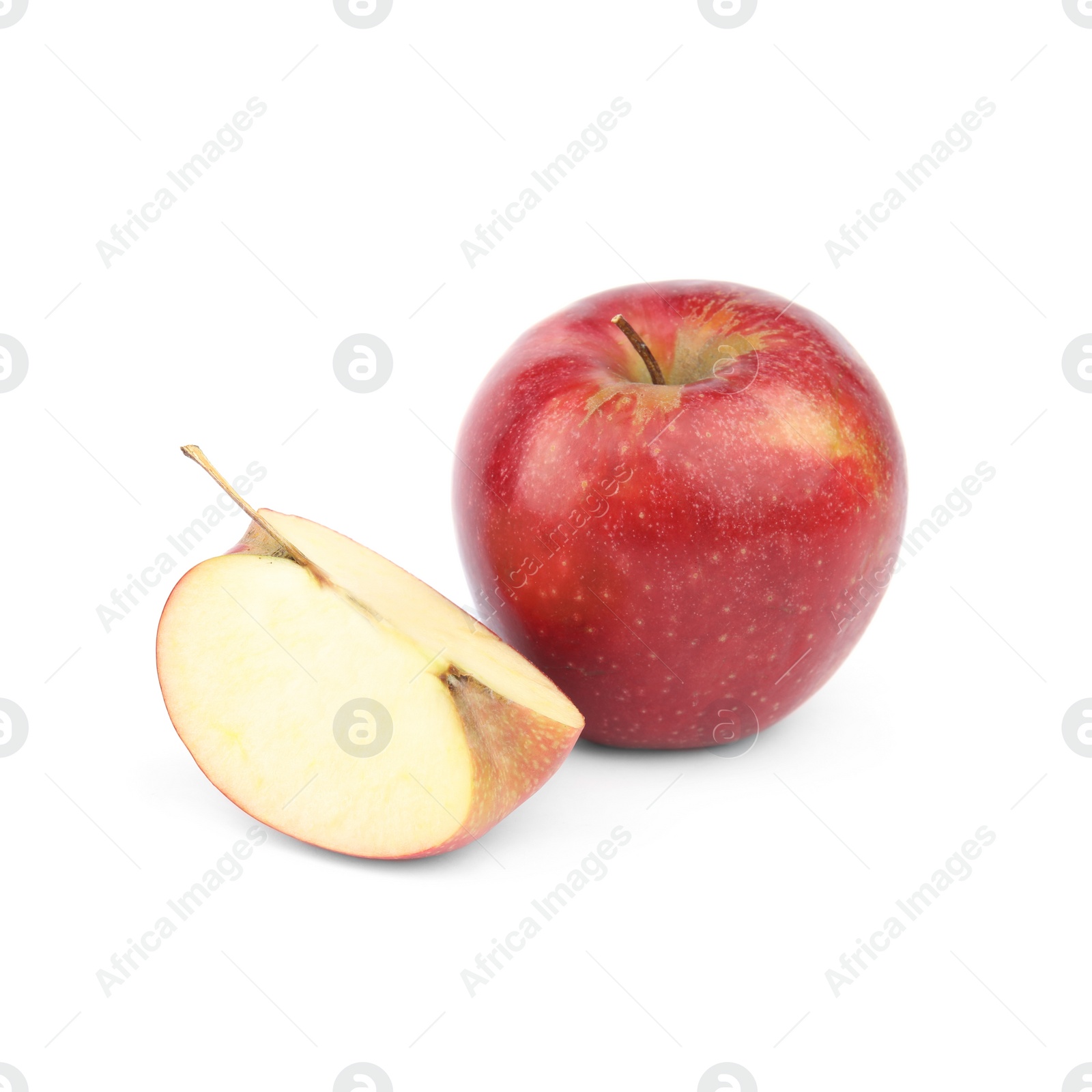 Photo of Ripe juicy red apples on white background