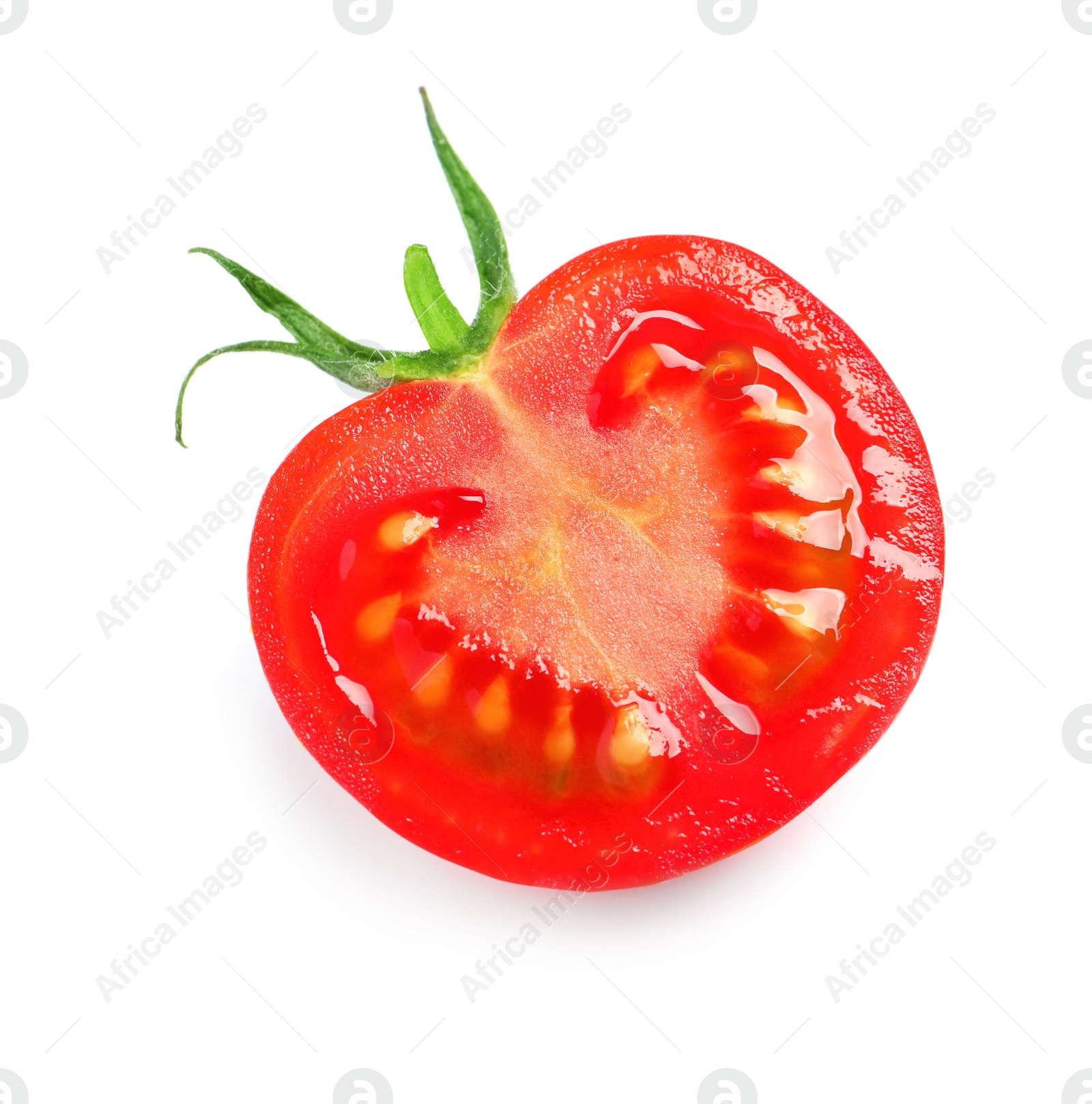 Photo of Half of fresh cherry tomato isolated on white