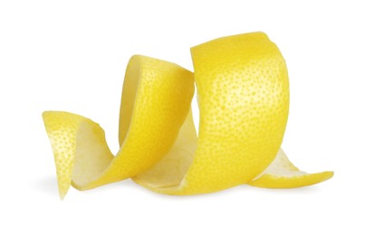 Photo of Fresh lemon peel on white background. Citrus zest