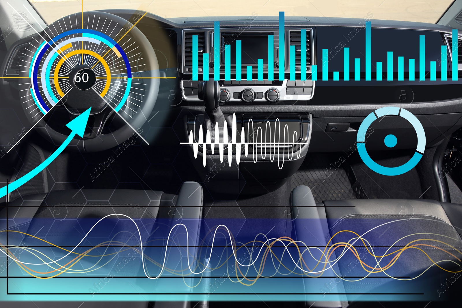 Image of Car safety. Inside view of modern auto