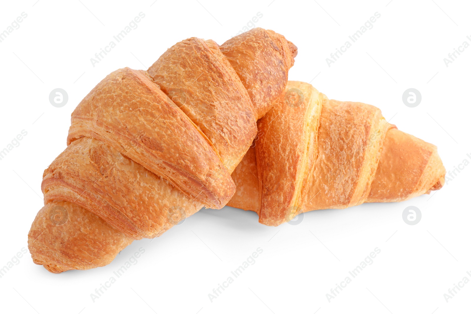 Photo of Tasty fresh crispy croissants isolated on white