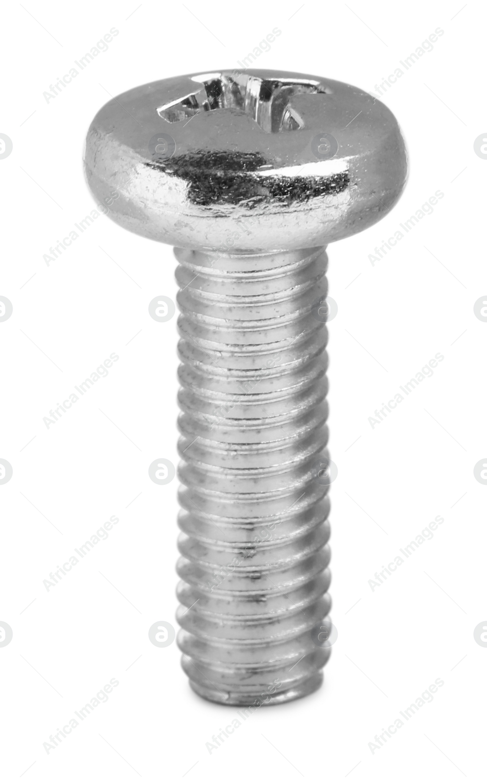 Photo of One metal machine screw bolt isolated on white