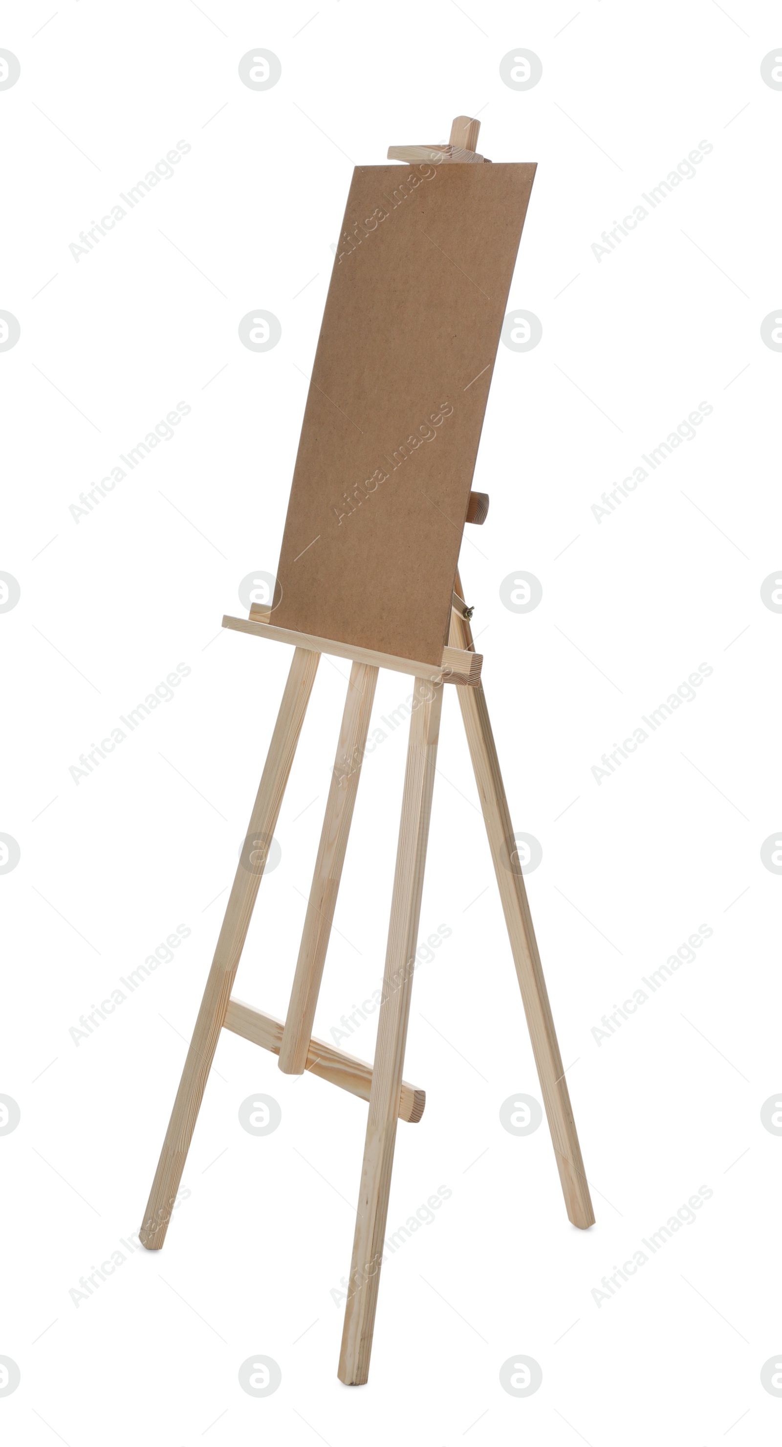 Photo of Empty wooden easel for painting isolated on white