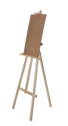 Photo of Empty wooden easel for painting isolated on white