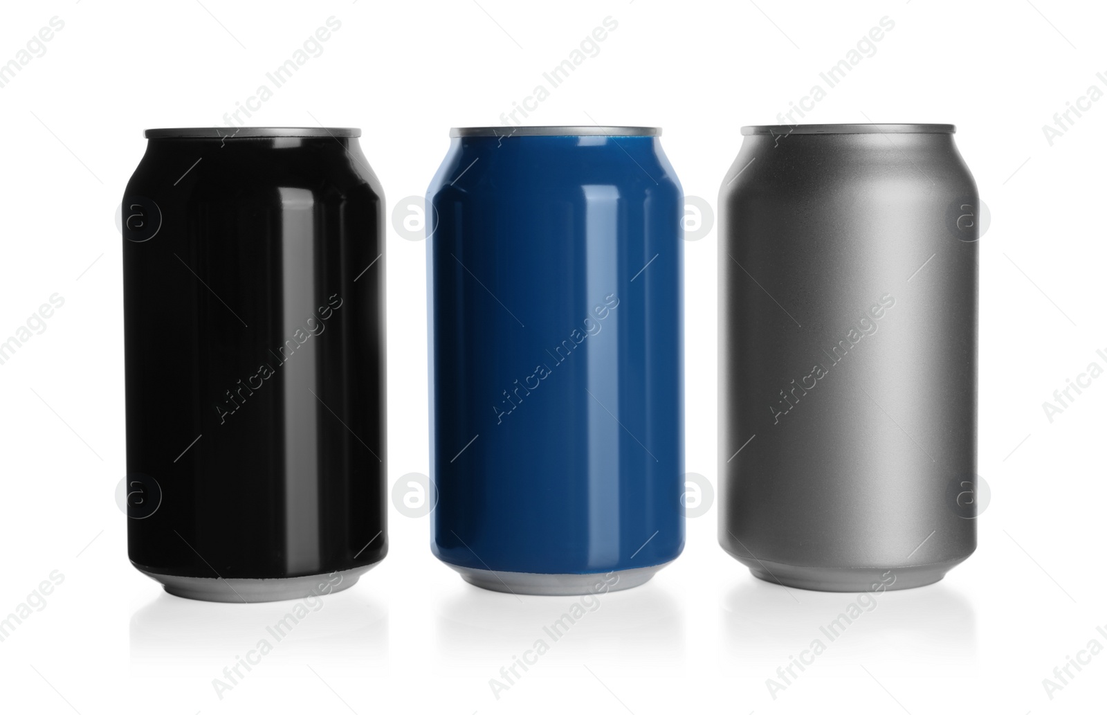 Photo of Aluminum cans on white background. Mockup for design