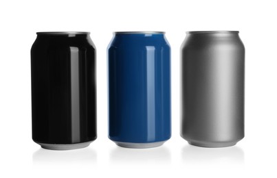 Aluminum cans on white background. Mockup for design