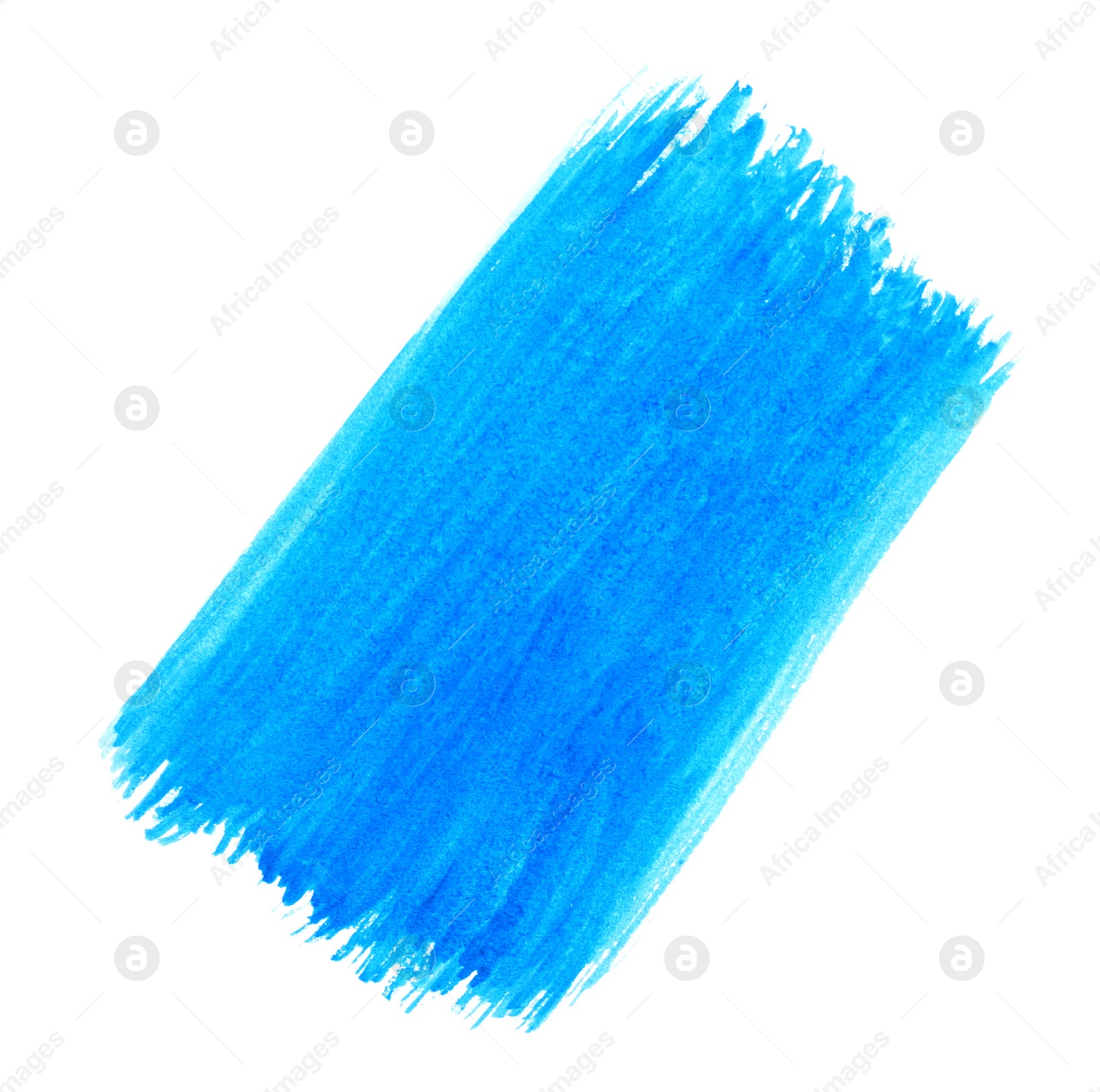 Photo of Blue paint stroke drawn with brush on white background, top view