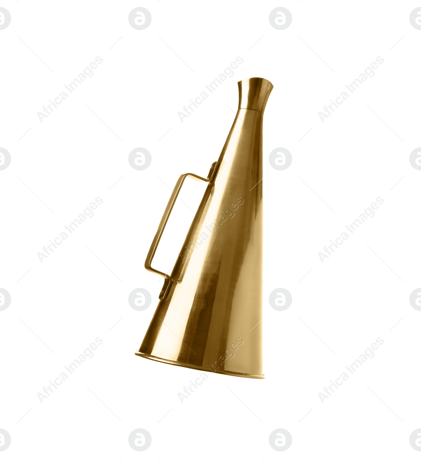 Photo of Retro golden metal megaphone on white background