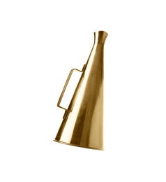 Photo of Retro golden metal megaphone on white background