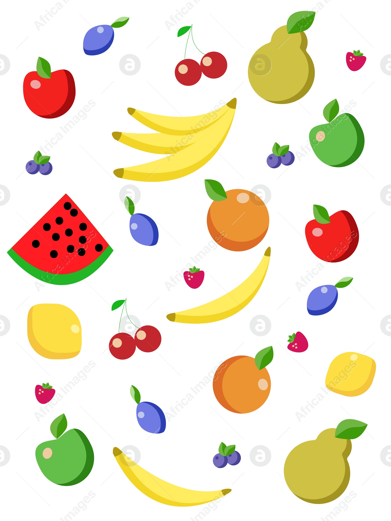 Illustration of Illustrations of fruits and berries on white background. Nutritionist's recommendations