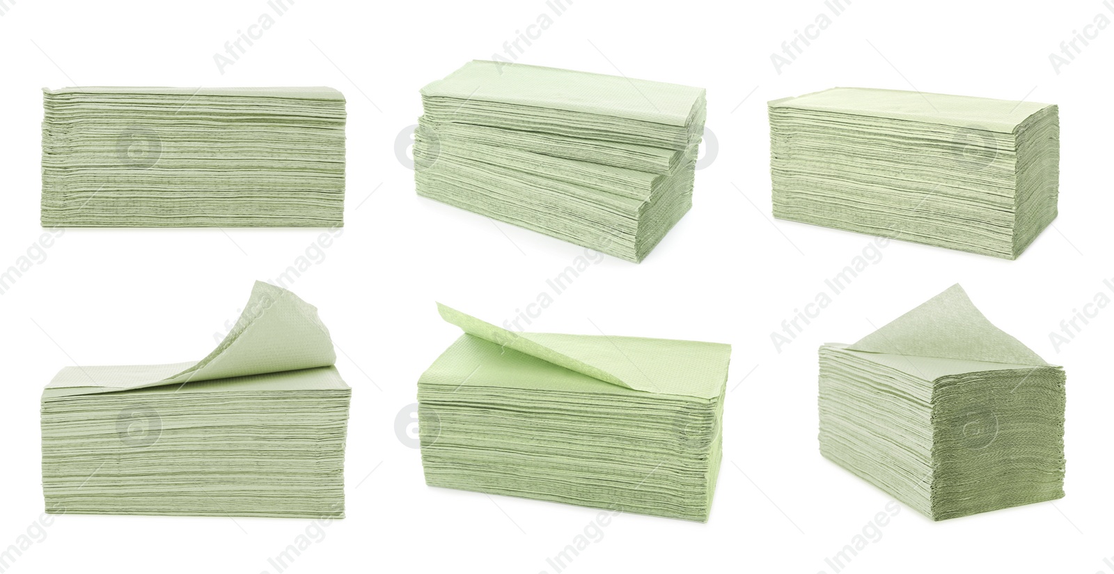 Image of Set of paper towels on white background. Banner design