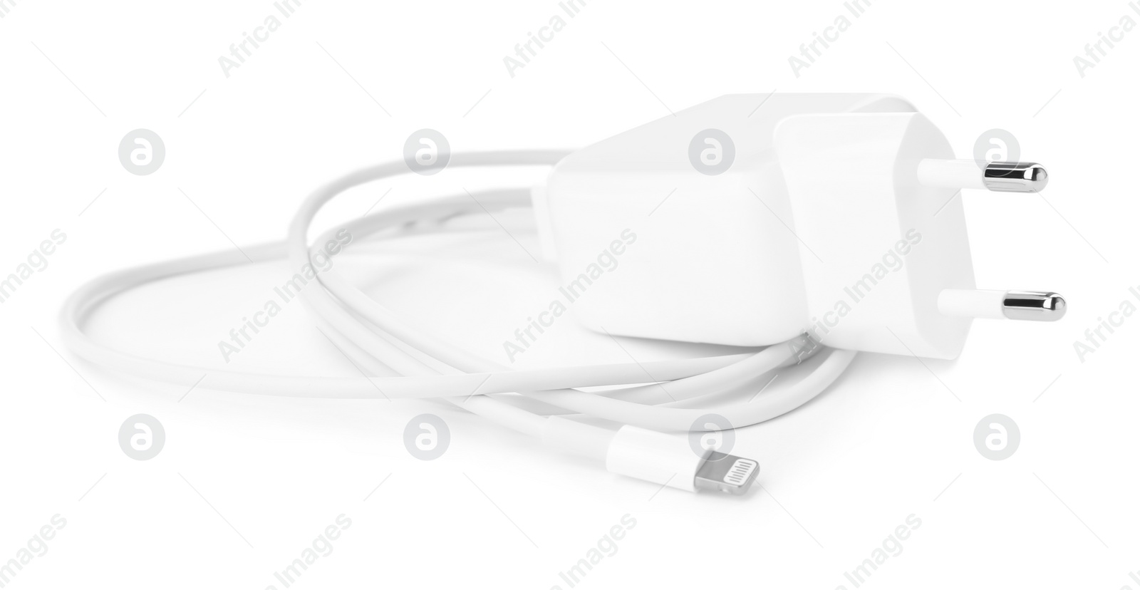 Photo of USB charger isolated on white. Modern technology