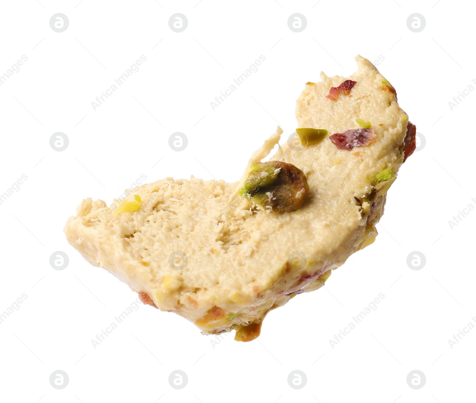 Photo of Piece of tasty pistachio halva isolated on white