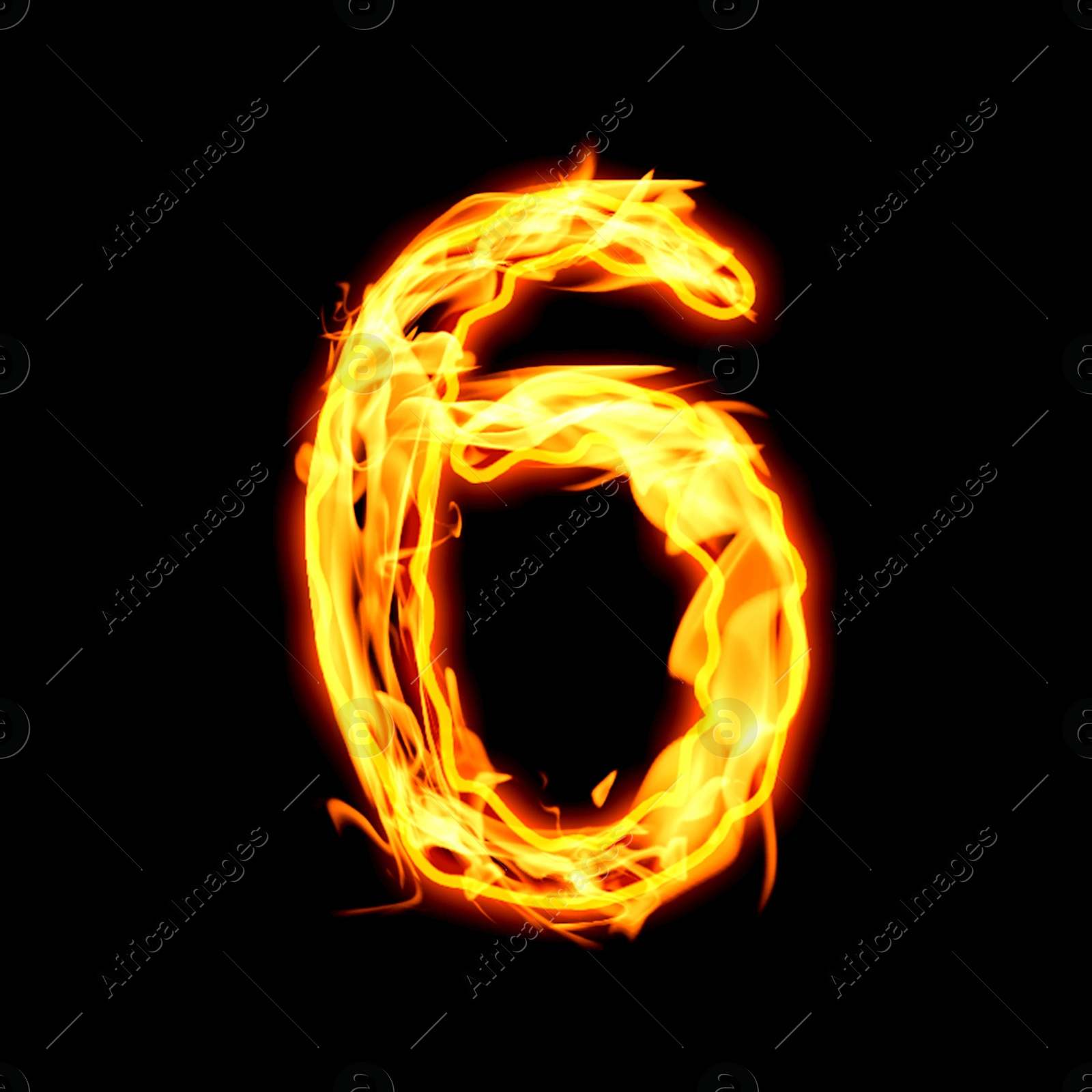 Image of Flaming 6 on black background. Stylized number design
