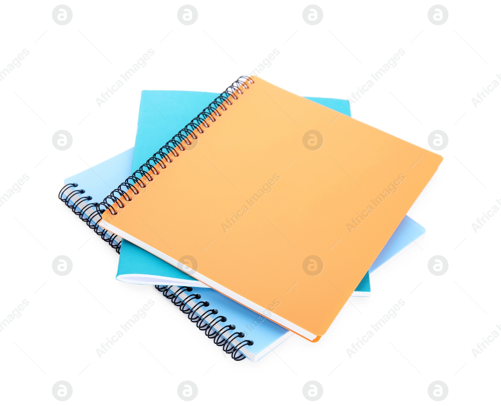 Photo of Many different notebooks isolated on white. School stationery