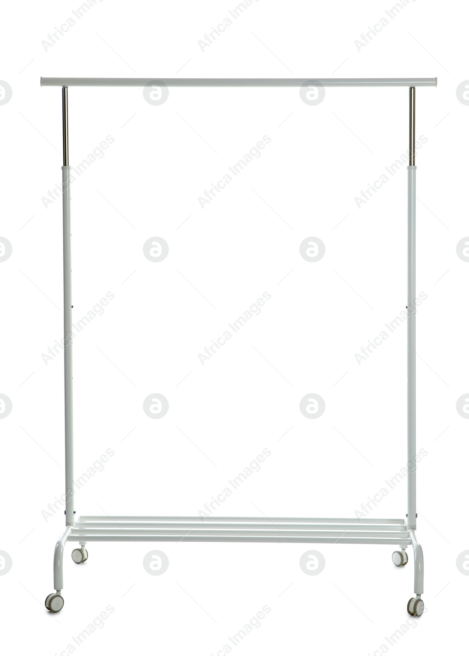 Photo of Empty metal wardrobe rack isolated on white