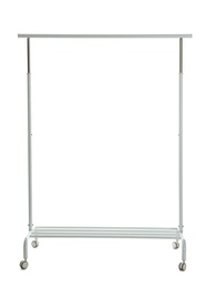 Photo of Empty metal wardrobe rack isolated on white