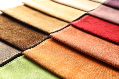 Fabric samples of different colors for interior design as background