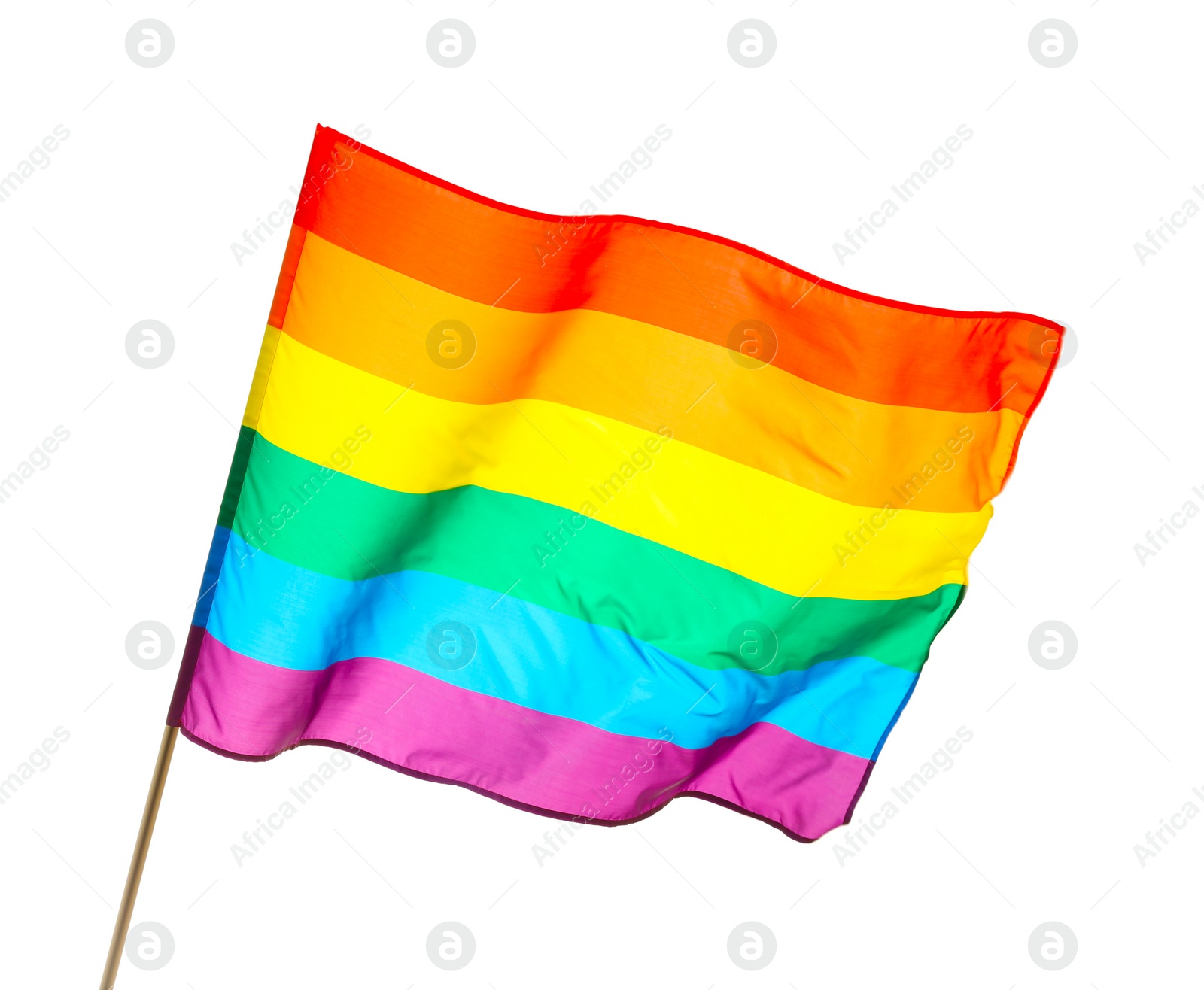 Photo of Bright rainbow gay flag on white background. LGBT community