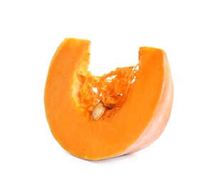 Photo of Piece of ripe orange pumpkin isolated on white