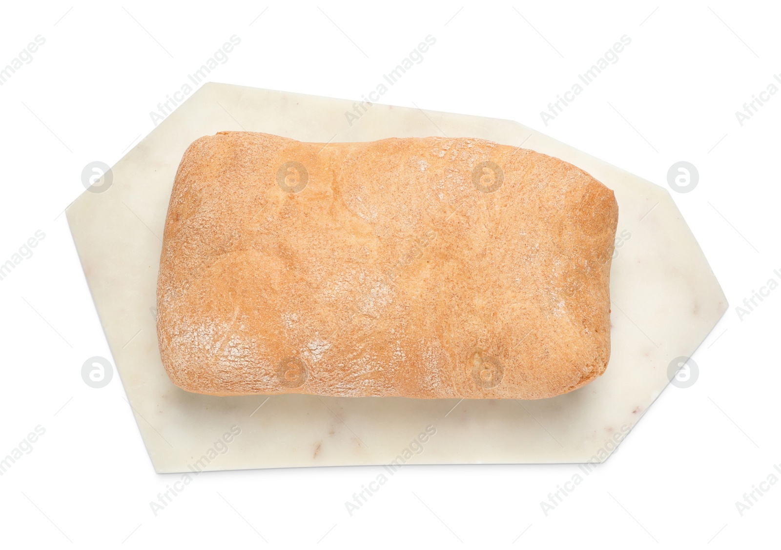Photo of Crispy ciabatta isolated on white, top view. Fresh bread