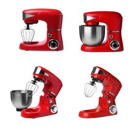 Image of Red stand mixers isolated on white, set