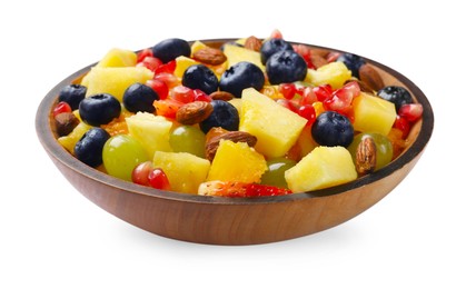 Photo of Delicious fruit salad in bowl isolated on white