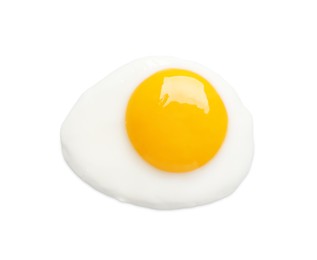 Tasty fried chicken egg isolated on white, top view