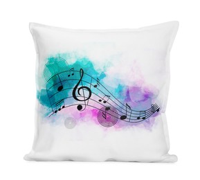Soft pillow with stylish print isolated on white