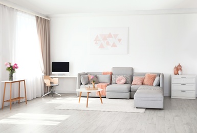 Photo of Modern living room interior with comfortable sofa