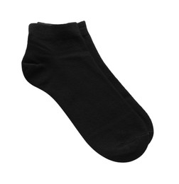 Pair of black socks isolated on white, top view