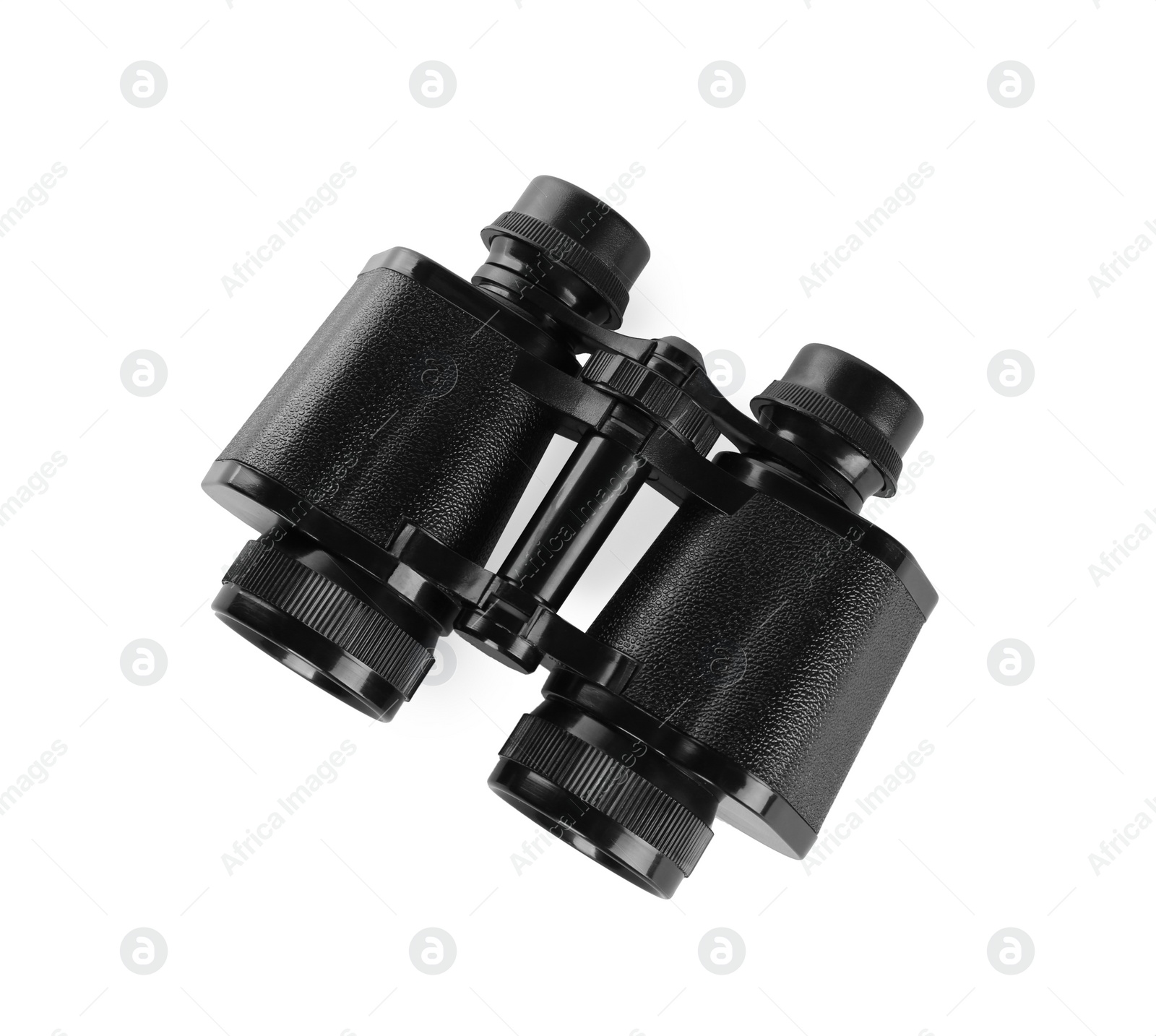 Photo of Modern binoculars isolated on white, top view